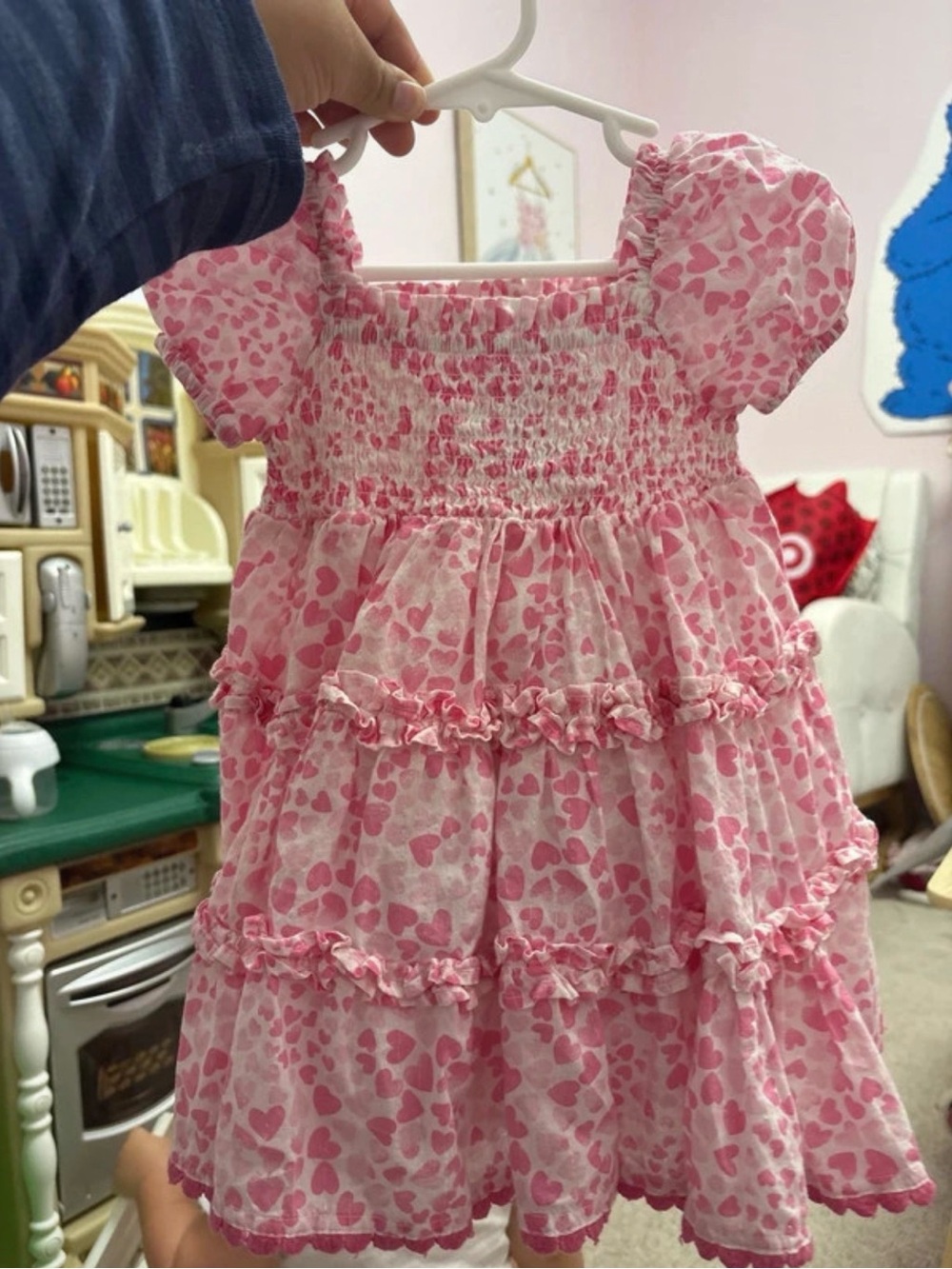 Cynthia Rowley Pink Heart-Print Smocked Tiered Dress